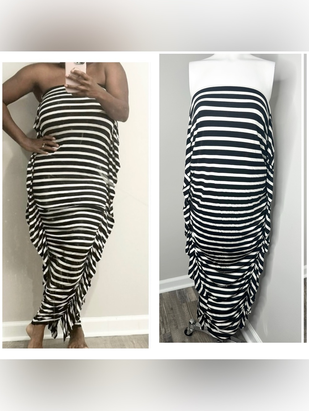 AKIRA Black & White Striped Strapless Maxi Dress- xl